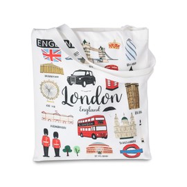 Huipalon London Canvas Tote Bag London Souvenirs Gifts Tote Bag Reusable Practical London Canvas Bag for Shopping Work School Travel Bags British Gifts