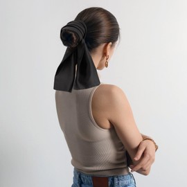 vimate Black Scarf for Women-Long Solid Satin Scarf for Neck Fashion Bag Accessories Hairscarf Hairband(Style 44-Black), 59*5.5‘’