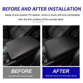 DEYTOP Console Armrest Cover for Lincoln Aviator 2020-2023 2024 Accessories Center Console Cover for Aviator 2020 2021 2022 2023 Anti-Scratch Armrest Pad Protector (Black with Red Stitches)