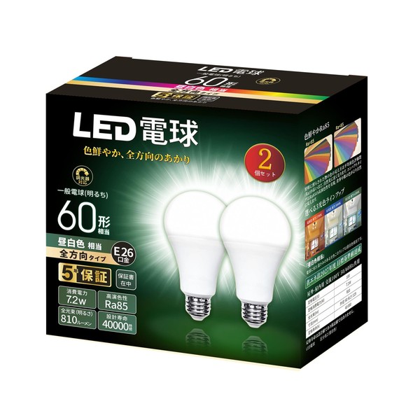LED Bulb, Base Diameter 1.0 inches (26 mm), Equivalent to