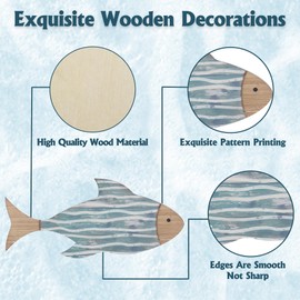 3 PCS Wooden Fish Coastal Decor Set, Beach Themed Room Decor, Vintage Lake House Decor, Nautical Ocean Fish Wall Art for Home Bathroom Living Room
