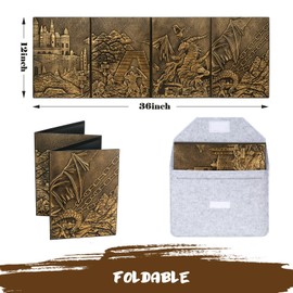 DND Dungeons Master Screen, DNDND Faux Leather 3D Embossed Four-Panel with Pockets for DND Dungeons and Dragon Tabletop Game (Brass)