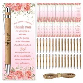 30 Pcs Floral Baby Shower Gifts, Gender Reveal Favors for 30 Guest, Baby Shower Sets, Included Bamboo Pens Thanks Cards, Gender Reveal Souvenirs Prizes, Pink Flower Girls Party Decorations