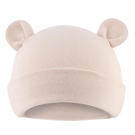 JANGANNSA Newborn Baby Hat Cotton Bear Beanie for Boys Girls Cute Infant Toddler Hats (0-6 Months, Beige)