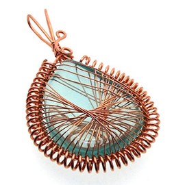 Blue Obsidian Gemstone Copper Spirograph Wire Wrapped Pendant