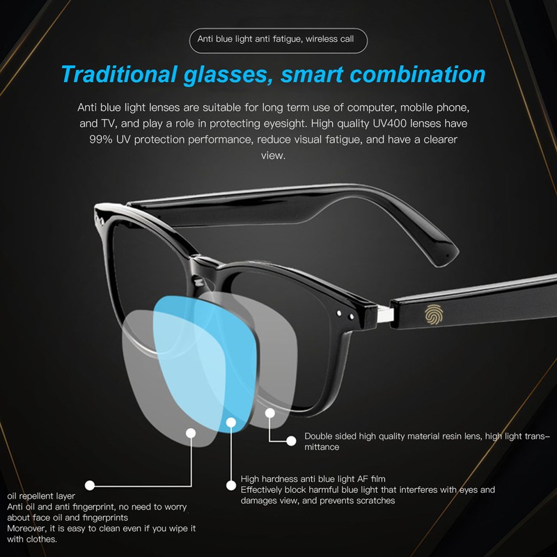 Smart Glasses Built in Mic Half Open Ear Wireless BT