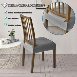 Lussenwert Velvet Seat Covers for Dining Room Chairs, Stretch Dining Chair Seat Slipcovers Washable Removable Chair Protector Slipcovers - Set of 4, Dark Gray