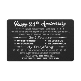 Mataly Happy 24th Anniversary Card Gifts for Husband Wife - Never Forget That I Love You - 24 Year Anniversary Engraved Gifts for Men Women, Metal Wallet Card