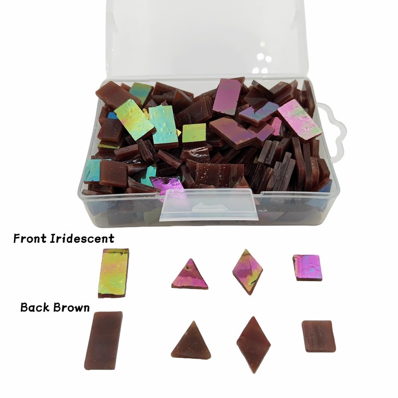 200g Iridescent Glass Mosaic Tiles, 270 Pieces, 4 Shapes, Mixed