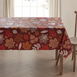 Serafina Home Autumn Thanksgiving Fall Vinyl Flannel Backed Tablecloth - Rustic Farm Vinyl Tablecloth with Flannel Backing Reusable (Fallen Leaves, 60 x 102)