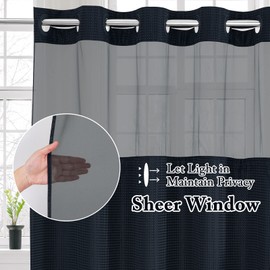 Gibelle No Hook Waffle Weave Shower Curtain with Snap-in Fabric Liner Set for Bathroom, Hotel Style with Mesh Top Window, Waterproof & Washable, Navy Blue, 72x74
