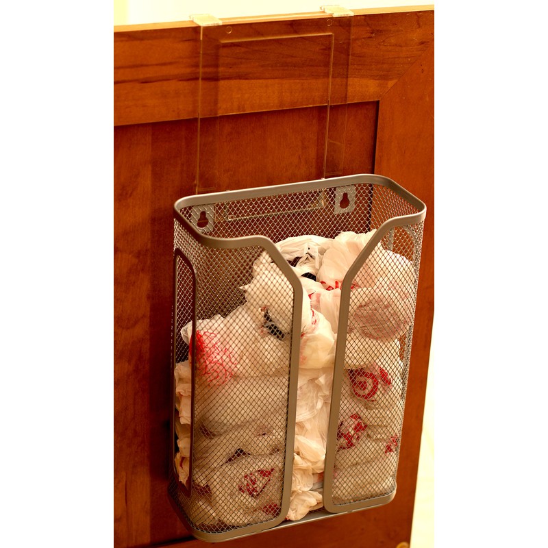 Deco Brothers Over The Cabinet Door Grocery Bag Holder, Silver