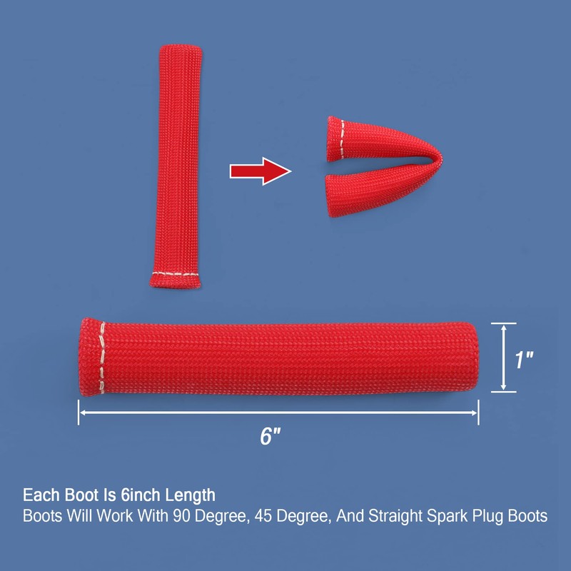 JDMSPEED 8PCS Red 1200° Spark Plug Wire Boots Heat Shield