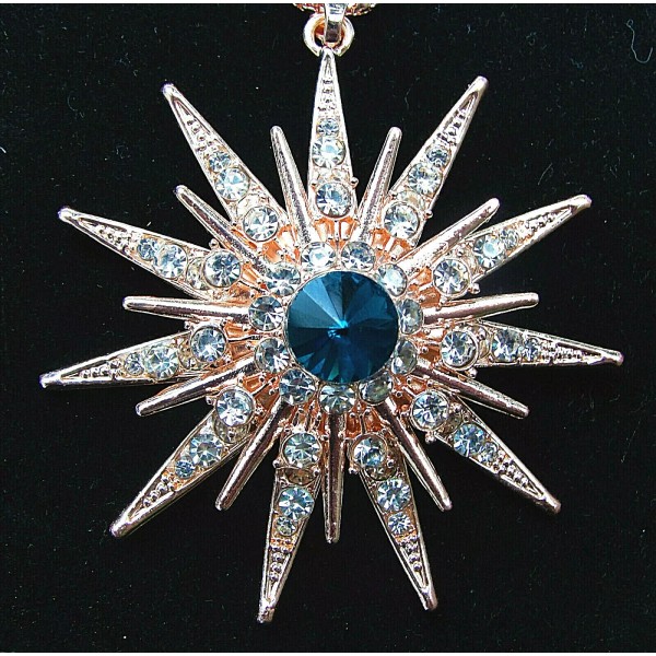 Unbranded Dazzling STARBURST Rhinestone STAR Blue Jewel Flower Rose Gold
