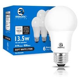 E ENERGETIC LIGHTING LED Bulbs 100 Watt Equivalent, Super Brightness 1600LM Soft White 2700K, Non-Dimmable A19 LED Bulb, E26 Standard Base, ETL Listed, 6 Packs