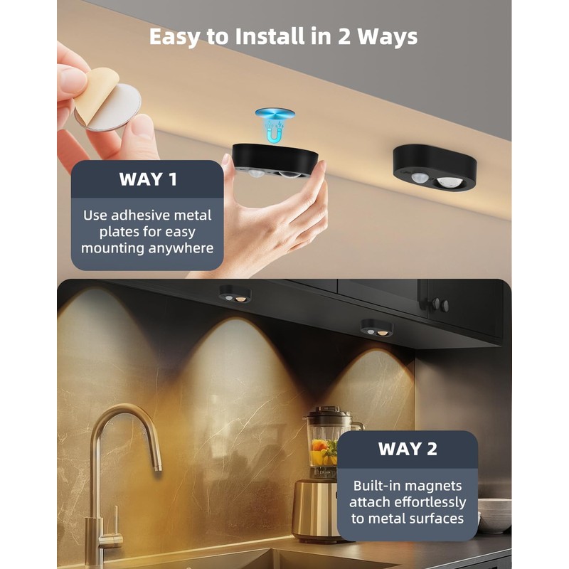 Yiliaw LED Motion Sensor Puck Lights Indoor, Small Rechargeable Under