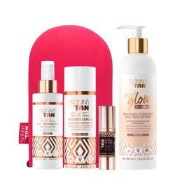 Skinny Tan Glow-Getter Anti-Ageing Glow Bundle | Face & Body Self-Tan Kit with Notox Elixir, Wonder Serum, Tanning Oil, Gradual Blush Lotion & Velvet Mitt