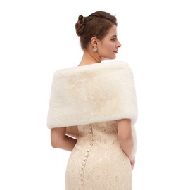 Jovono Women's Wedding Fur Shawls and Wrap Bridal Fur Scarf stoles with Rhinestone Brooch for Bride and Bridesmaids (Ivory)