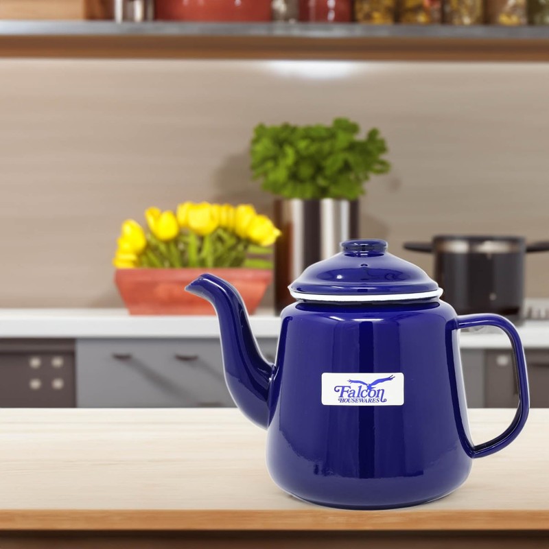 STEELEX 1.5L Enamel Teapot Blue & White Rim Gas Electric