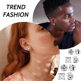 CJQRL 4 Pairs Magnetic Earrings Men's Magnetic Stud Earrings Stainless Steel for Round / Square Women's Magnetic Earrings for CZ Hypoallergenic Non-Piercing Clip On Earrings Zirconia 6/7 mm