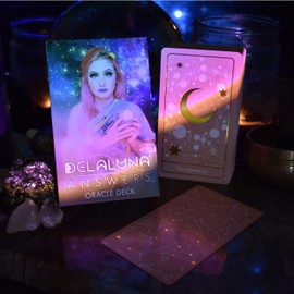 Delaluna Answers Oracle Cards: 53 Love Tarot Cards Deck for Beginners, Hidden Truth Affirmations with Gold Embossing for Women, Angel and Fairy Cards with meanings on them, Witchy gifts for Divination