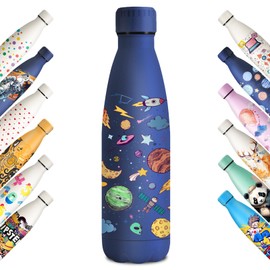 KollyKolla Stainless Steel Drinking Bottle, 500 ml, 3D Print Drinking Bottle, Sports Bottle, Suitable for Carbonated Drinks, Leak-Proof Thermos Flask, BPA-Free, Drinking Bottles for Children, School,