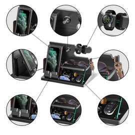 Gifts for Men Valentines Bedside Table Organiser Mens Valentines Day Gifts Wood Phone Docking Station for Men Gadgets Key Wallet Watch Stand Gifts for Dad Presents for Men Birthday Gifts for Him