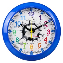 Kiddus Wall Clock for Kids, Boys and Girls, Analogue Time Teacher with Time Learning Exercises. Easy to Read the Time. Italian Calcio