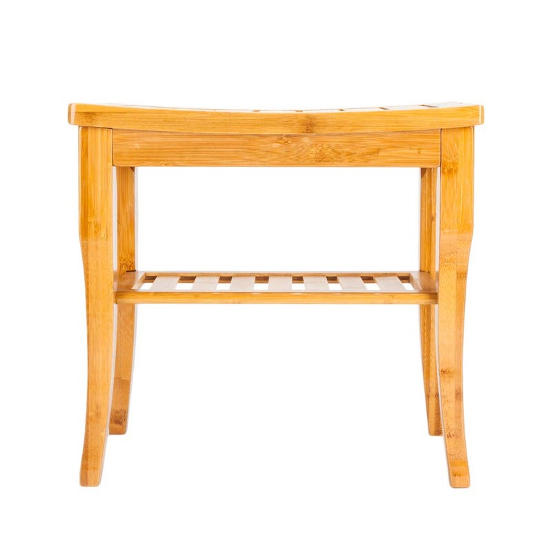 Niufaa Waterproof Bamboo Shower Bench with Shelf Wooden Spa Bath