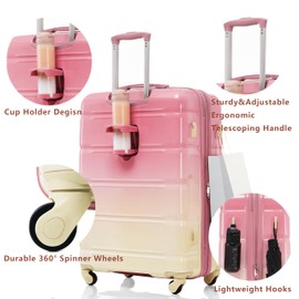 Merax Luggage Set of 3 with 20-inch Carry On USB Port Cup Holder ABS+PC Hardshell Spinner Wheels TSA Approved Durable Expandable Suitcase for Travel Men Women (3, Gradient Pink, 20"+ 24"+ 28")