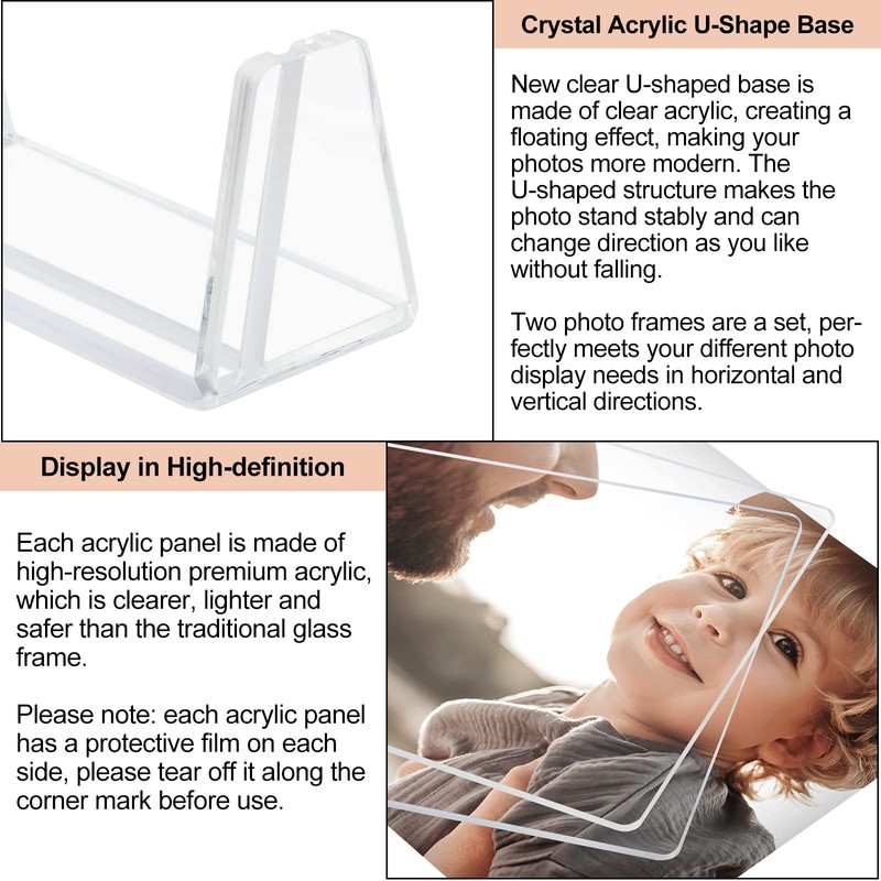 Boxalls 2 Pack Acrylic Picture Frames 6x8 with Clear Base