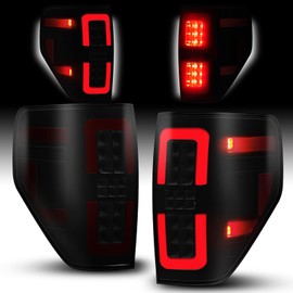 AUTOONE F150 LED Tail Light Assembly Black Housing Smoked Lens Rear Lamps Replacement for 2009 2010 2011 2012 2013 2014 Ford F-150, Driver & Passenger Side