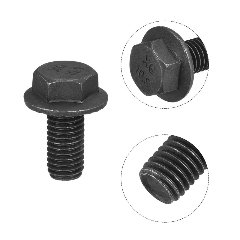 sourcing map M10x20mm Hex Serrated Flange Bolts 10.9 Grade Carbon