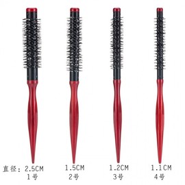 Men's Premium Mini Roll Hair Brush: Solid Wood Handle, Aluminum Core, Nylon Bristles No. 3/Red and Black 4ea