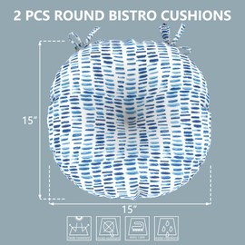 LVTXIII Outdoor Seat Cushions Patio Chair Pads with Ties, Round Bistro Chair Cushions for Home Office and Patio Garden Furniture Decoration 15"x15"x4", Set of 2, Pebble Blue