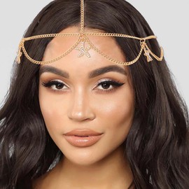 Tgirls Boho Head Chain Starfish Headpiece Layered Hair Chain Festival Hair Jewelry for Women (Gold, One Size)