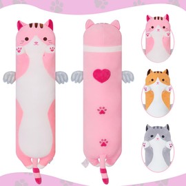 MIAOHAHA Long Plush Toy Cat Pillow Cute Plush Cat Toy Doll Stuffed Animal Cat Hugging Pillow for Sleeping Gift for Kids and Girls(Pink,70cm/27.5in)