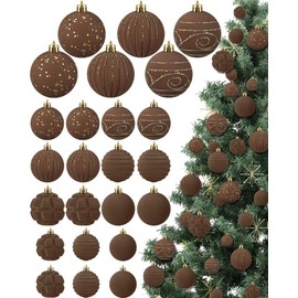 Suzile 24 Pcs Velvet Christmas Tree Ornaments Flocked Christmas Ball Decorations Xmas Balls Christmas Hanging Ornaments for Xmas Tree Holiday Wreath Garland Fireplace Decorations(Brown)