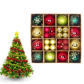44pcs Christmas Tree Decorations Baubles,Red Green Christmas Baubles Xmas Ball Ornaments 3cm 6cm Mini Baubles Hanging Ball Plastic Christmas Bulbs for Xmas Tree Decorations,Home Party,Wedding Decor