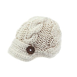 zefen Baby Boys Crochet Knit Newsboy cap Photography Brim Buttons Hat Small Ivory