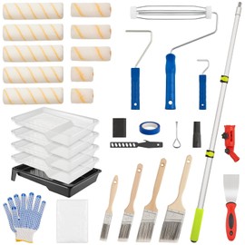 House Paint Roller Kit with Extension Pole, Home Wall Painting Supplies Set, with Paint Brush, Paint Tray, Multi-Angle Paint Brush Extender