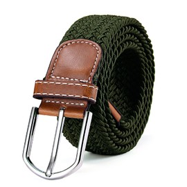 DonDon Braided stretch belt elastic for women and men length 39 to 51 inch - 100 cm to 130 cm olive