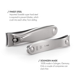 GERMANIKURE Nail Clippers Set in Gray Leather Case – Ethically Made in Solingen Germany, FINOX Stainless Steel Tools – Professional Quality Manicure & Pedicure Kit