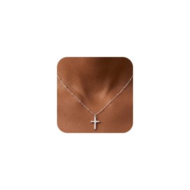 Cross Necklace for Women,925 Sterling Silver 1.5MM Bead Chain Cross 16 Inch
