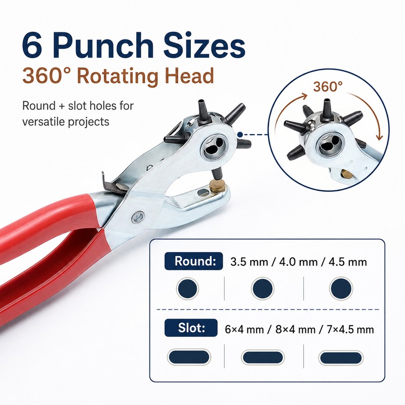 Leather Hole Punch Pliers for Belts & Crafts – 6-Position