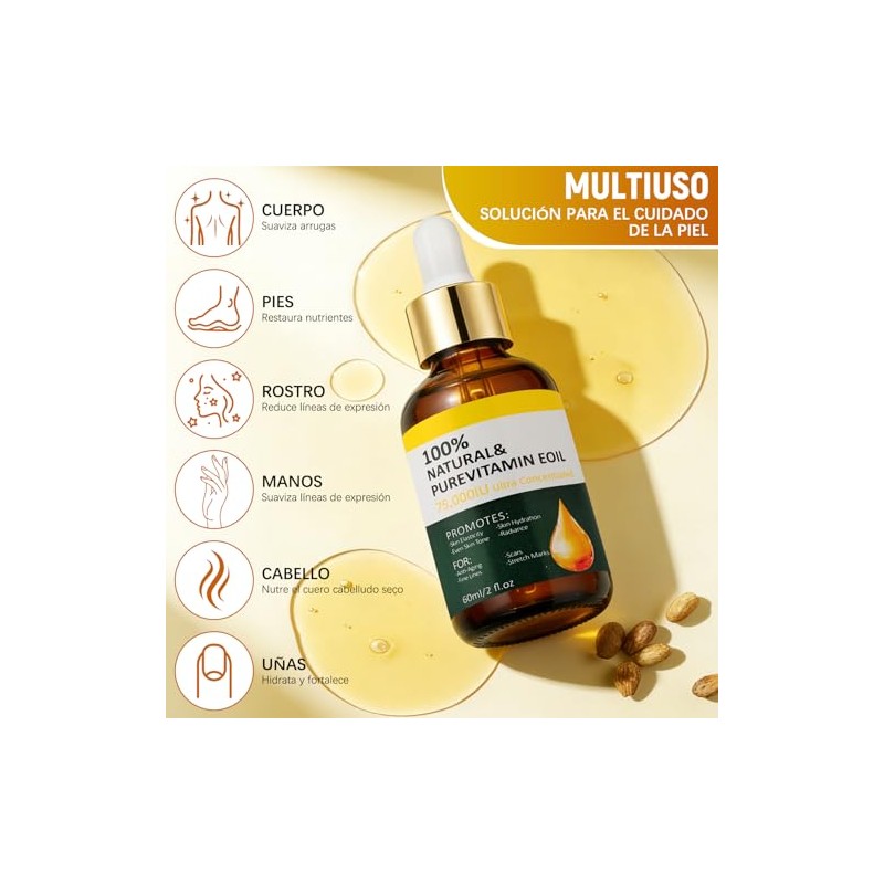 LUSCOR 2pcs Aceite De Vitamina E Para La Cara，Aceite Acondicionador