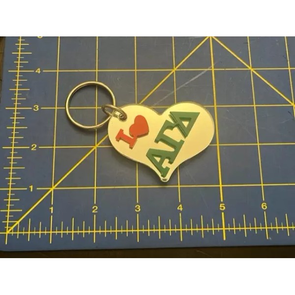 I Love Alpha Gamma Delta Heart Mirror Keychain Key Ring,