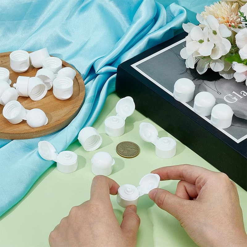 OLYCRAFT 36pcs 20/410 Dome Shaped Flip Top Dispensing Cap White