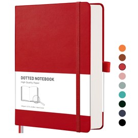 RETTACY Notebook A5 Dotted Bullet Dot Grid Journal with 320 Numbered Pages, 1 Back Pocket and High-Quality Hard Cover for Artists Writing/Drawing, 14.5 x 21 cm, Red