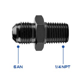 BLACKHORSE-RACING 6AN to 1/4 NPT Male Hose Fitting Adapter, Universal Aluminum Flare Male 6AN to 1/4'' NPT Union Fuel Oil Line Pipe Connector Black Anodized